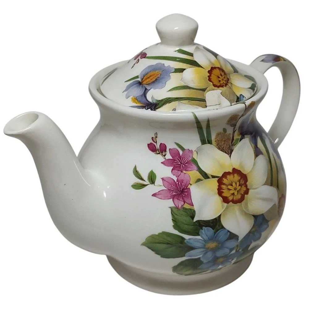 Sadler Windsor Floral Teapot Lidded Iris Daffodils Spring Flowers England 6.5 In